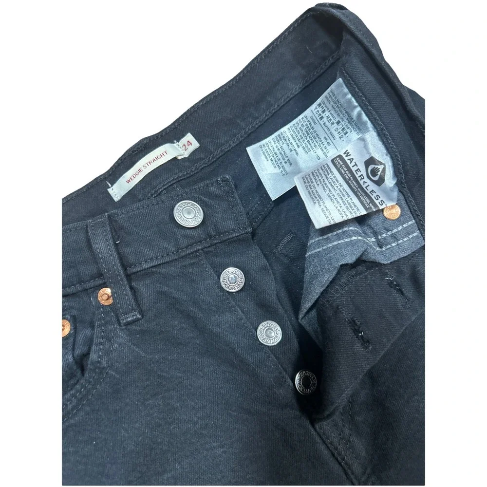 Levis Wedgie Straight BIG E Black Jeans Women's Size 24 Stretch‎ Button Fly